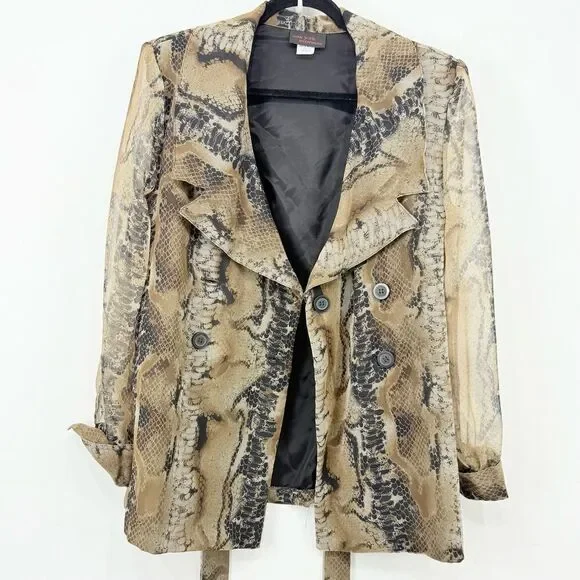 New York Extremes Black Taupe Snake Print Double Breasted Sheer Sleeve Blazer - Picture 9 of 16